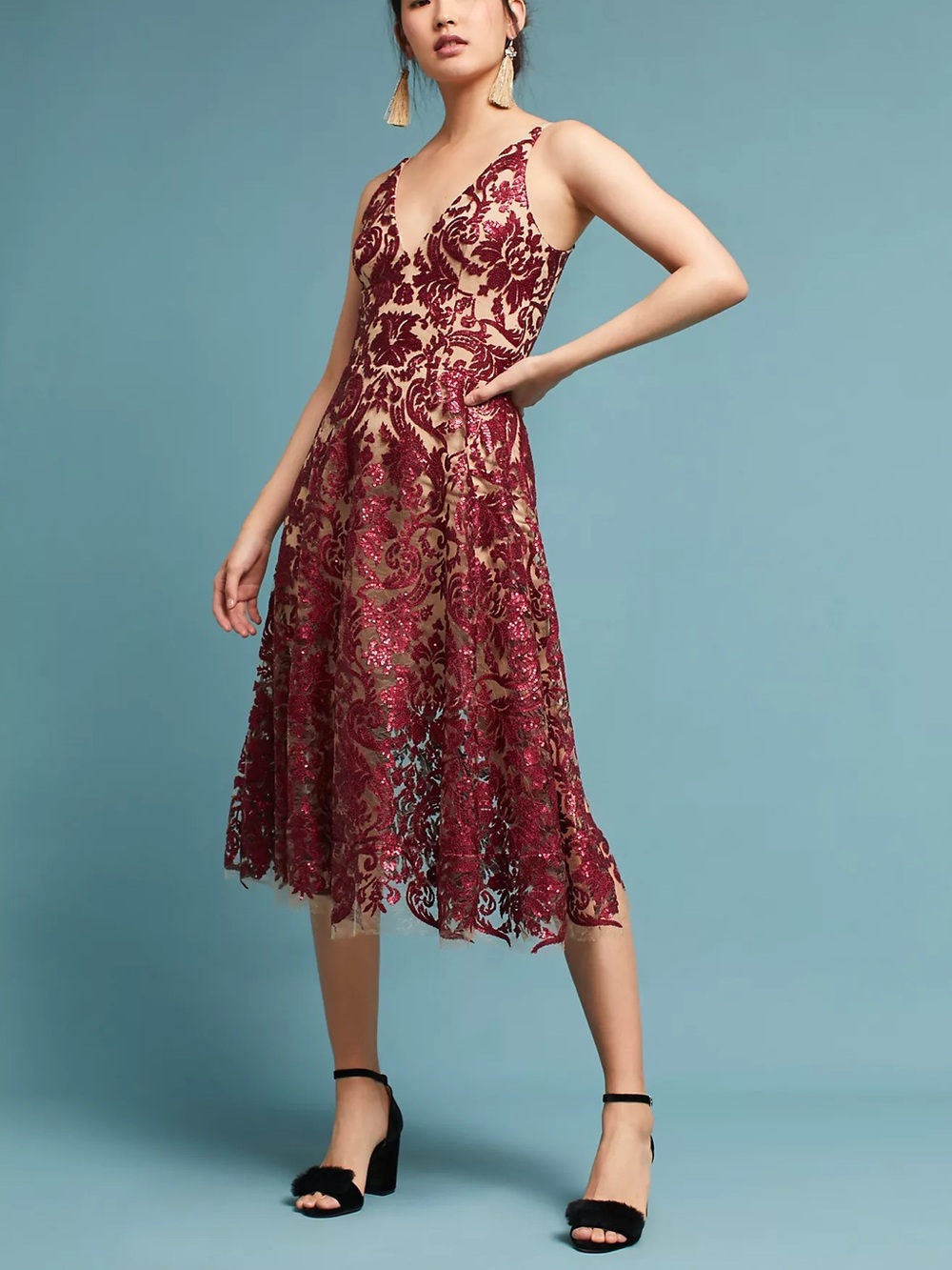 Dress the Population • Sequined Floral Dress